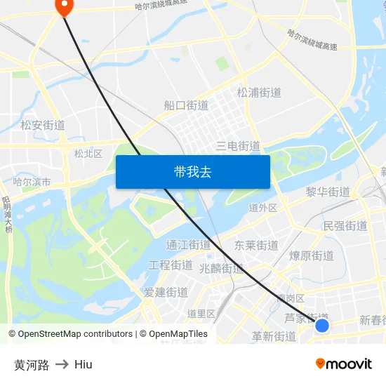 黄河路 to Hiu map