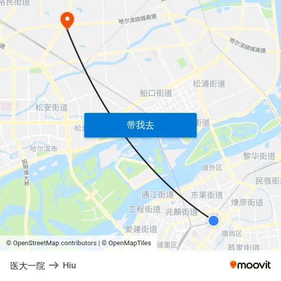 医大一院 to Hiu map