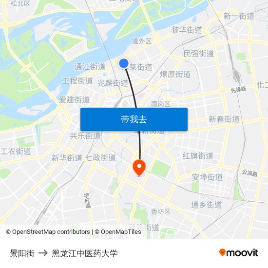 景阳街 to 黑龙江中医药大学 map