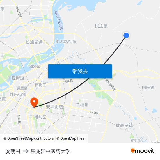 光明村 to 黑龙江中医药大学 map