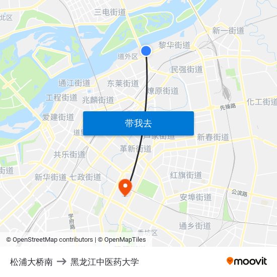 松浦大桥南 to 黑龙江中医药大学 map