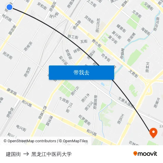 建国街 to 黑龙江中医药大学 map