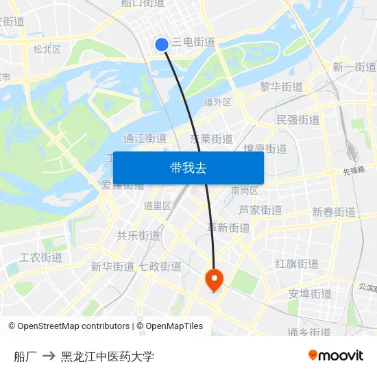 船厂 to 黑龙江中医药大学 map