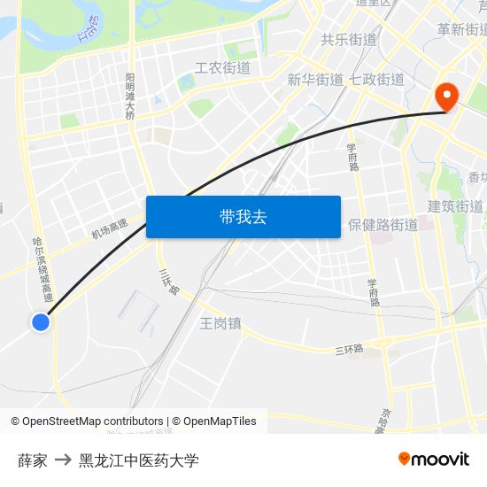 薛家 to 黑龙江中医药大学 map