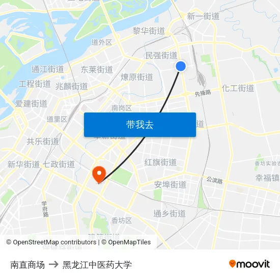 南直商场 to 黑龙江中医药大学 map