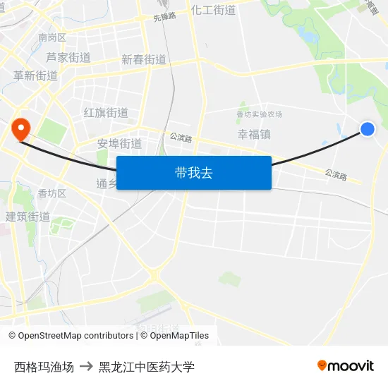 西格玛渔场 to 黑龙江中医药大学 map