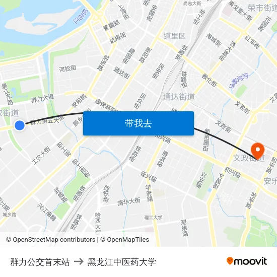群力公交首末站 to 黑龙江中医药大学 map