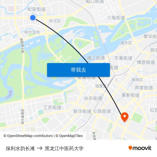 保利水韵长滩 to 黑龙江中医药大学 map