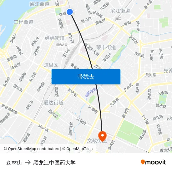 森林街 to 黑龙江中医药大学 map
