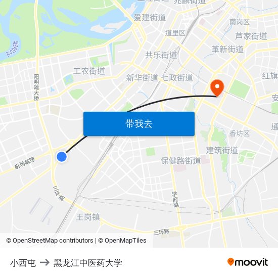 小西屯 to 黑龙江中医药大学 map