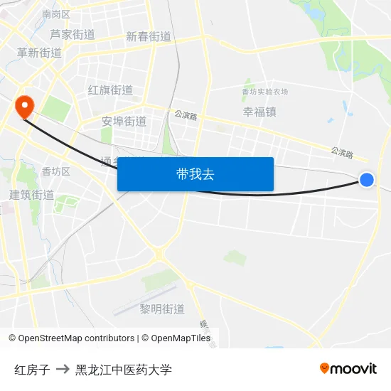 红房子 to 黑龙江中医药大学 map