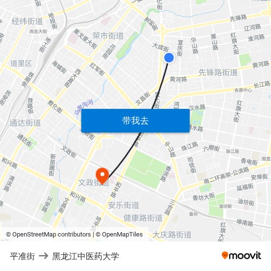 平准街 to 黑龙江中医药大学 map