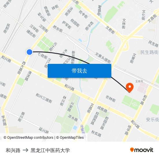 和兴路 to 黑龙江中医药大学 map