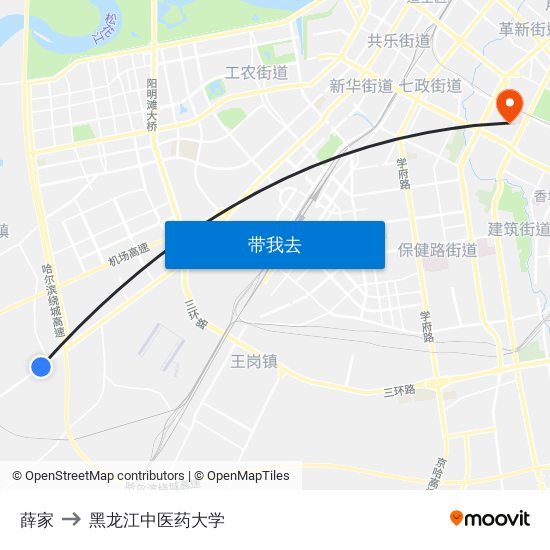 薛家 to 黑龙江中医药大学 map