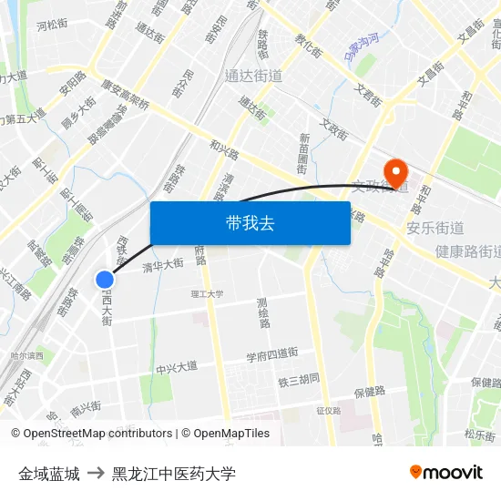 金域蓝城 to 黑龙江中医药大学 map