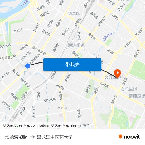 埃德蒙顿路 to 黑龙江中医药大学 map