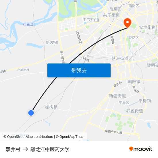 双井村 to 黑龙江中医药大学 map