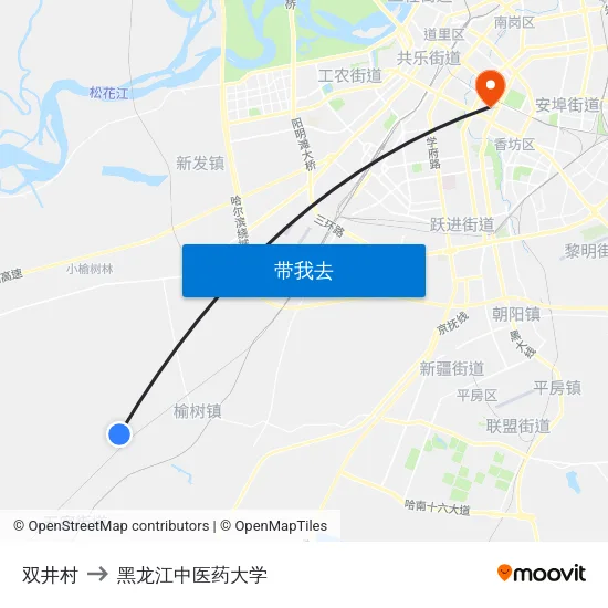 双井村 to 黑龙江中医药大学 map