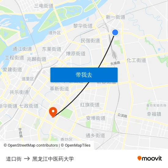 道口街 to 黑龙江中医药大学 map