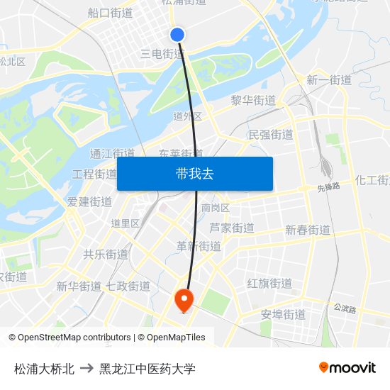 松浦大桥北 to 黑龙江中医药大学 map