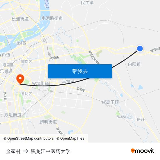 金家村 to 黑龙江中医药大学 map
