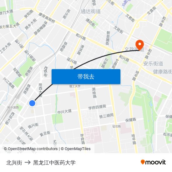 北兴街 to 黑龙江中医药大学 map