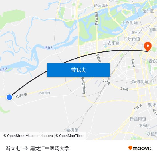 新立屯 to 黑龙江中医药大学 map