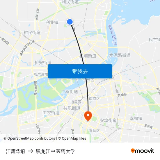 江霆华府 to 黑龙江中医药大学 map