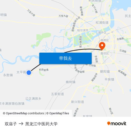 双庙子 to 黑龙江中医药大学 map