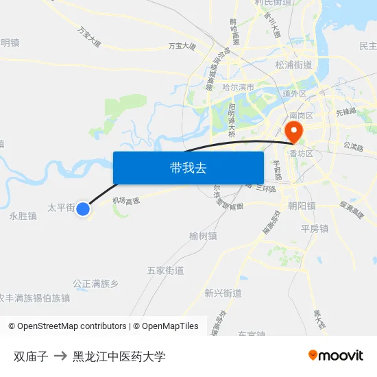 双庙子 to 黑龙江中医药大学 map
