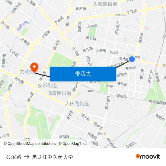 公滨路 to 黑龙江中医药大学 map