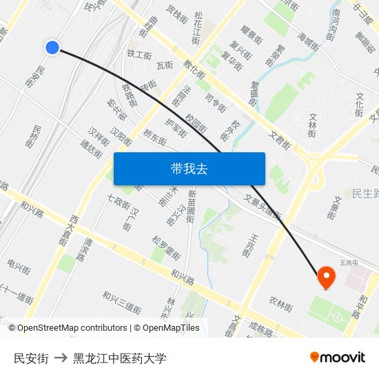 民安街 to 黑龙江中医药大学 map