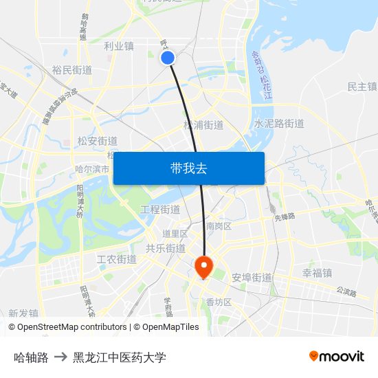 哈轴路 to 黑龙江中医药大学 map