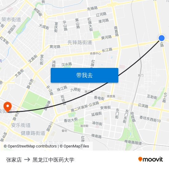 张家店 to 黑龙江中医药大学 map