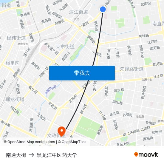 南通大街 to 黑龙江中医药大学 map