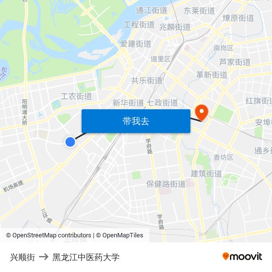 兴顺街 to 黑龙江中医药大学 map