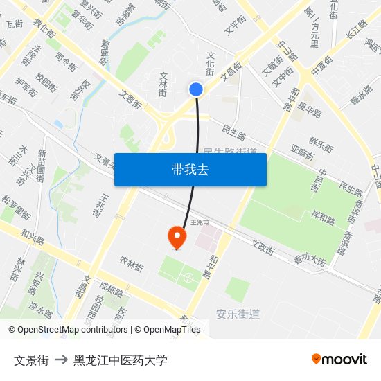 文景街 to 黑龙江中医药大学 map