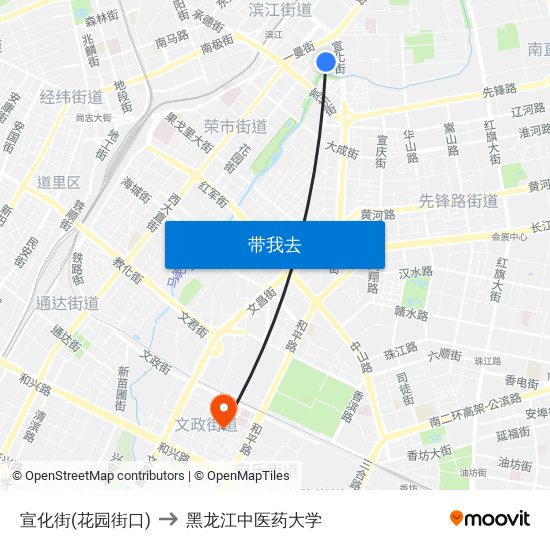 宣化街(花园街口) to 黑龙江中医药大学 map
