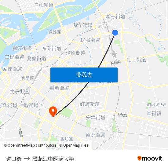 道口街 to 黑龙江中医药大学 map