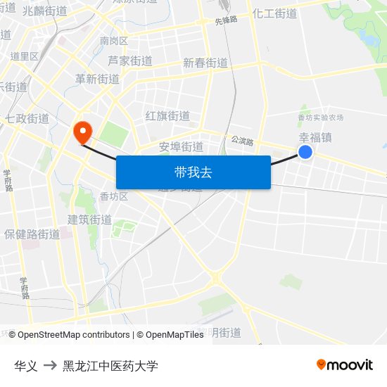华义 to 黑龙江中医药大学 map
