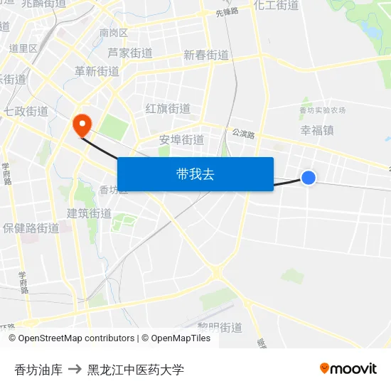 香坊油库 to 黑龙江中医药大学 map