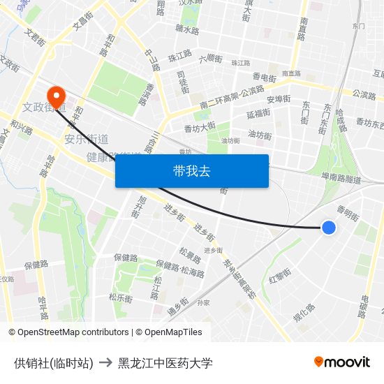供销社(临时站) to 黑龙江中医药大学 map