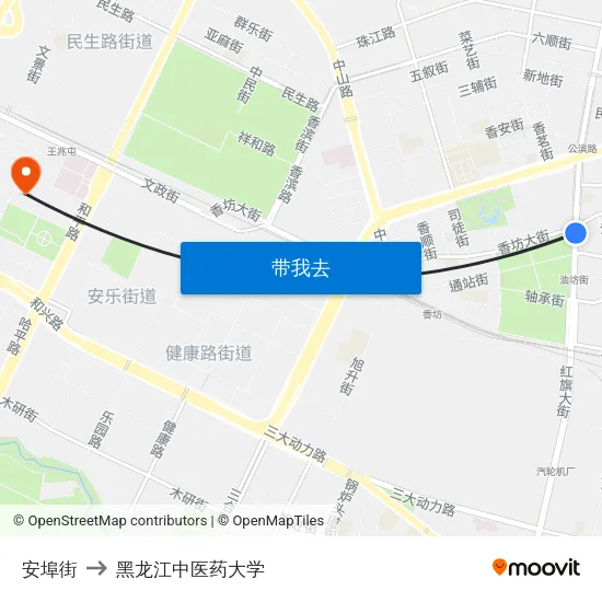 安埠街 to 黑龙江中医药大学 map