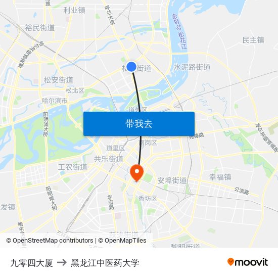 九零四大厦 to 黑龙江中医药大学 map