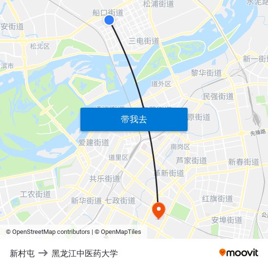 新村屯 to 黑龙江中医药大学 map