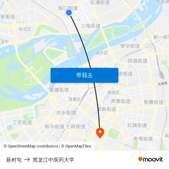 新村屯 to 黑龙江中医药大学 map