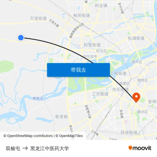双榆屯 to 黑龙江中医药大学 map