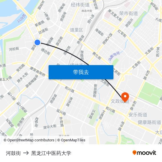 河鼓街 to 黑龙江中医药大学 map