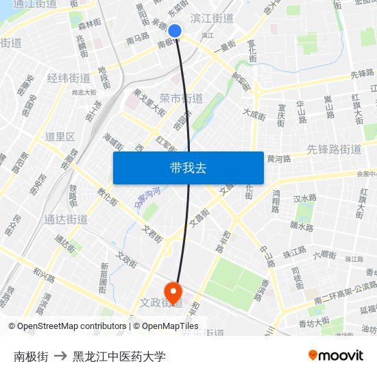 南极街 to 黑龙江中医药大学 map