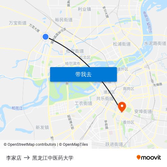 李家店 to 黑龙江中医药大学 map